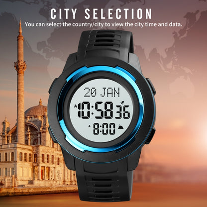 SKMEI 1729 Qibla Calendar Timing Multifunctional LED Digital Display Luminous Electronic Watch(Blue and White) by SKMEI