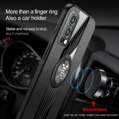 For OnePlus Nord 2 5G XINLI Stitching Cloth Texture TPU Phone Case with Ring Holder(Blue) by XINLI