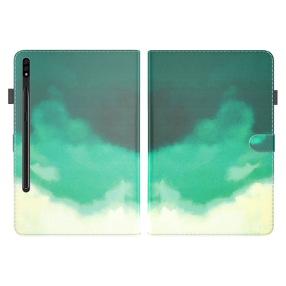For Samsung Galaxy Tab S9 Watercolor Pattern Flip Leather Tablet Case(Cyan Green) by bashfashion