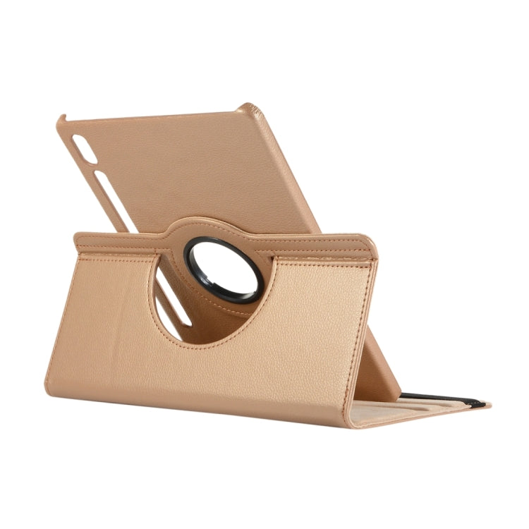 For Samsung Galaxy Tab S8 Ultra 360 Degrees Rotation Holder Litchi Leather Tablet Case(Gold) by bashfashion