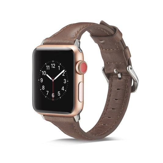 For Apple Watch 5/4 44mm & 3/2/1 42mm Thin Leather Watch Band(Coffee) by bashfashion