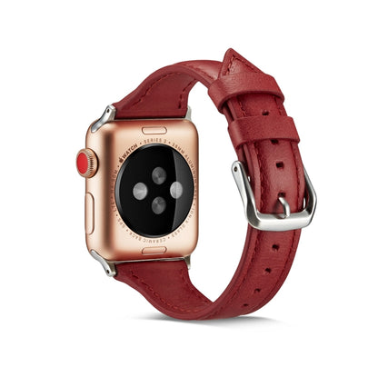 For Apple Watch 5/4 40mm & 3/2/1 38mm Thin Leather Watch Band(Red) by bashfashion