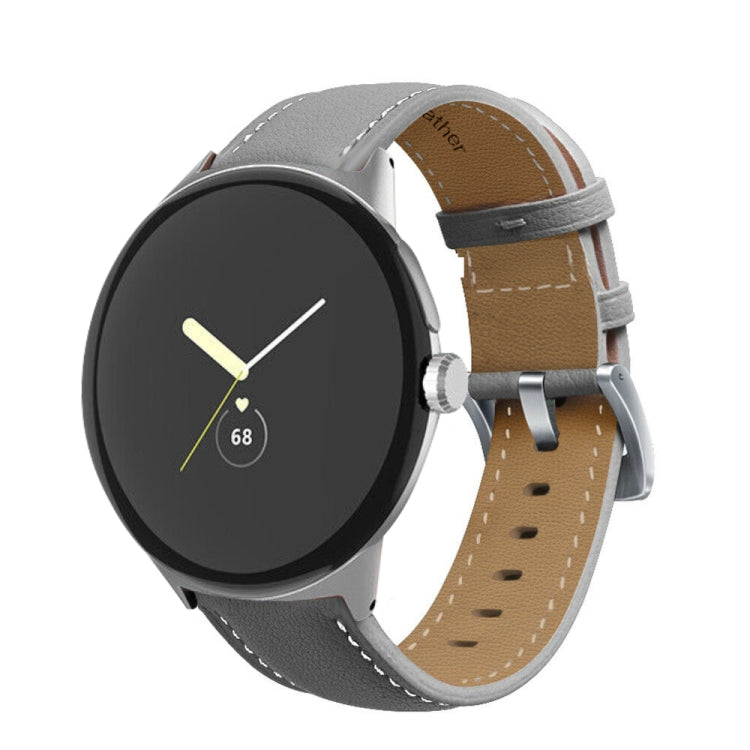 For Google Pixel Watch Pointed Tail Stitching Genuine Leather Watch Band(Grey) by bashfashion
