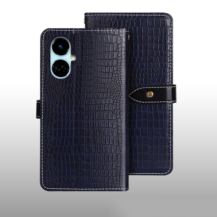 For Tecno Camon 19 idewei Crocodile Texture Leather Phone Case(Dark Blue) by idewei