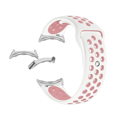 For Google Pixel Watch Two-color Reverse Buckle Silicone Watch Band(White Pink) by bashfashion