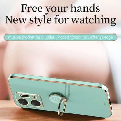 For Honor X7a 2023 XINLI Straight Edge 6D Electroplate TPU Phone Case with Ring Holder(Mint Green) by XINLI