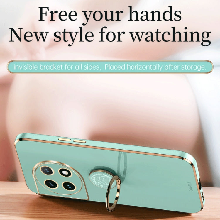 For OnePlus Ace 2 XINLI Straight Edge 6D Electroplate TPU Phone Case with Ring Holder(Celestial Blue) by XINLI