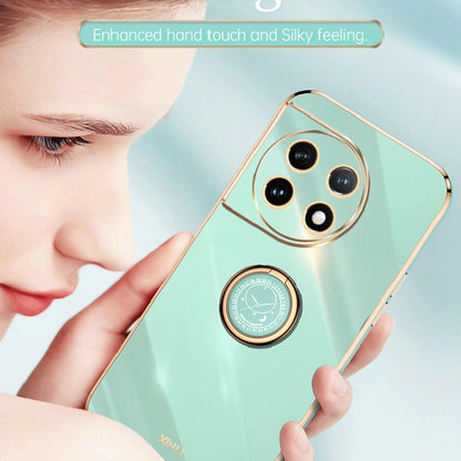 For OnePlus Ace 2 XINLI Straight Edge 6D Electroplate TPU Phone Case with Ring Holder(Mint Green) by XINLI