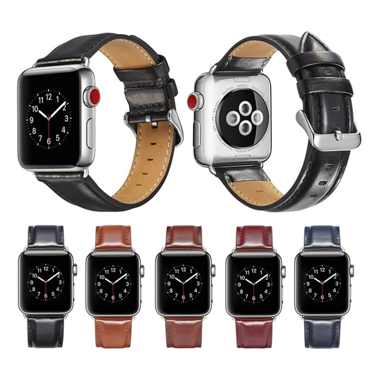 For Apple Watch Series 7 41mm / 6 & SE & 5 & 4 40mm / 3 & 2 & 1 38mm Crazy Horse Texture Top-grain Leather Watch Band(Dark Blue) by bashfashion