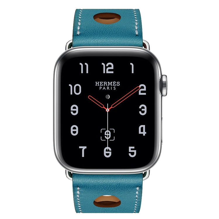 For Apple Watch Series 8&7 41mm / SE 2&6&SE&5&4 40mm / 3&2&1 38mm Leather Three Holes Watch Band(Blue) by bashfashion