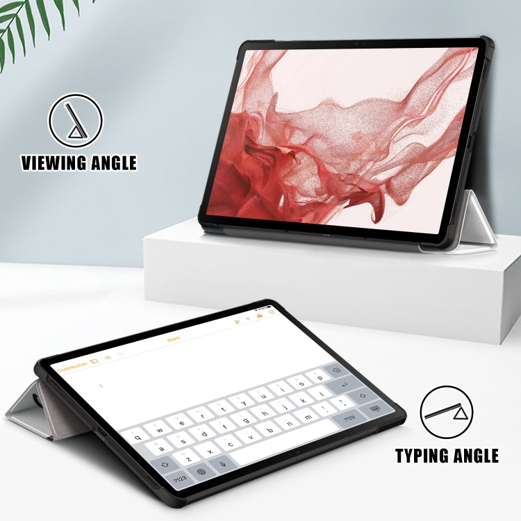 For Samsung Galaxy Tab S9+ Custer Painted 3-Fold Holder Smart Leather Tablet Case(Lazy Cat) by bashfashion