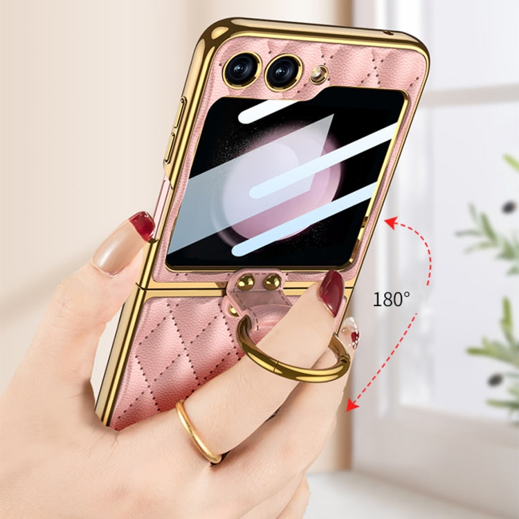 For Samsung Galaxy Z Flip5 GKK Integrated Plating Diamond Texture PU Phone Case with Ring(Black) by GKK