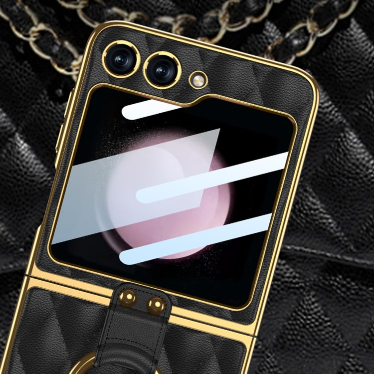 For Samsung Galaxy Z Flip5 GKK Integrated Plating Diamond Texture PU Phone Case with Ring(Black) by GKK