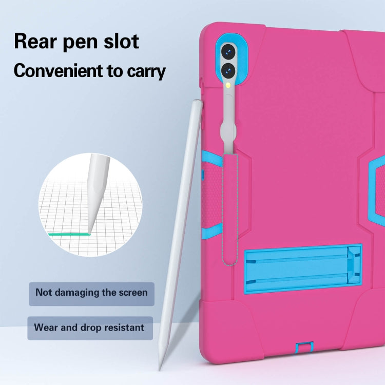For Samsung Galaxy Tab S9+ Contrast Color Silicone PC Tablet Case with Holder(Rose Red + Blue) by bashfashion