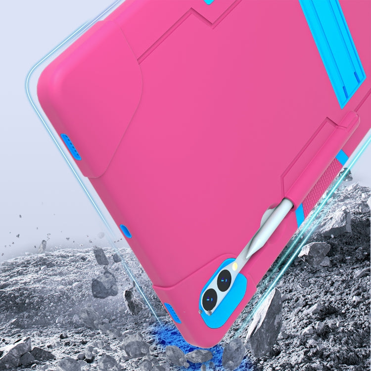 For Samsung Galaxy Tab S9+ Contrast Color Silicone PC Tablet Case with Holder(Rose Red + Blue) by bashfashion