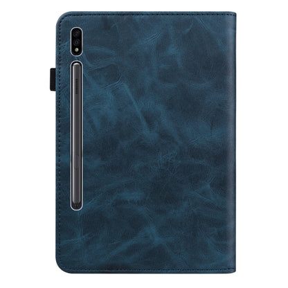 For Samsung Galaxy Tab S9+ / S9 FE+ Solid Color Stripe Embossed Leather Tablet Case(Blue) by bashfashion