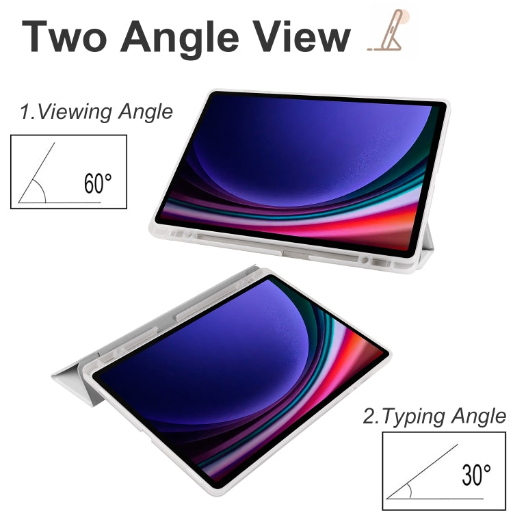 For Samsung Galaxy Tab S10+ / S9+ 3-folding Transparent TPU Smart Leather Tablet Case with Pen Slot(Grey) by bashfashion