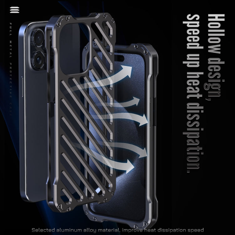 For iPhone 15 Plus R-JUST RJ-50 Hollow Breathable Armor Metal Phone Case(Space Grey) by R-JUST