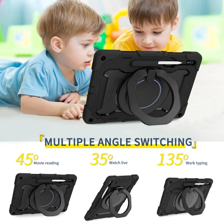 For Samsung Galaxy Tab S9+ Armor Portable Rotating Ring Holder Silicone Tablet Case(Black) by bashfashion