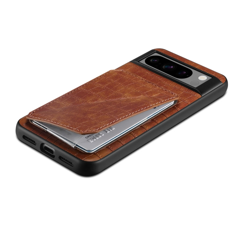 For Google Pixel 8 Pro Denior Crocodile Texture Holder Electroplating Phone Case(Brown) by Denior