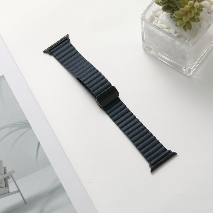 For Apple Watch Series 3 38mm Water Ripple Magnetic Folding Buckle Watch Band, Style: Bold Version(Indigo Blue) by bashfashion