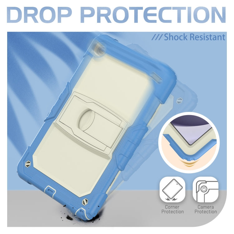 For Samsung Galaxy Tab A11+ / A9+ Silicone Hydric PC Tablet Case with Shoulder Strap & Holder(Beige Cyan Blue) by bashfashion