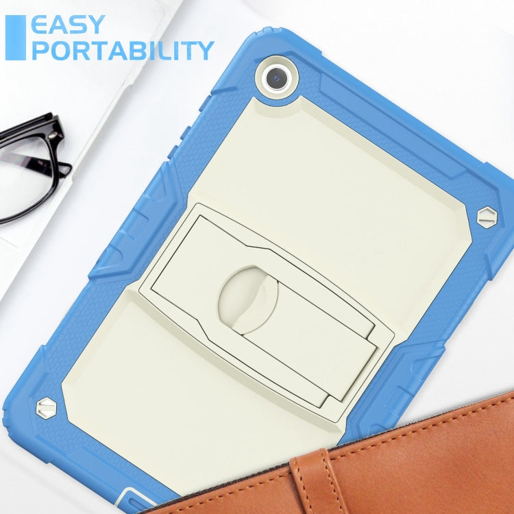 For Samsung Galaxy Tab A11+ / A9+ Silicone Hydric PC Tablet Case with Shoulder Strap & Holder(Beige Cyan Blue) by bashfashion
