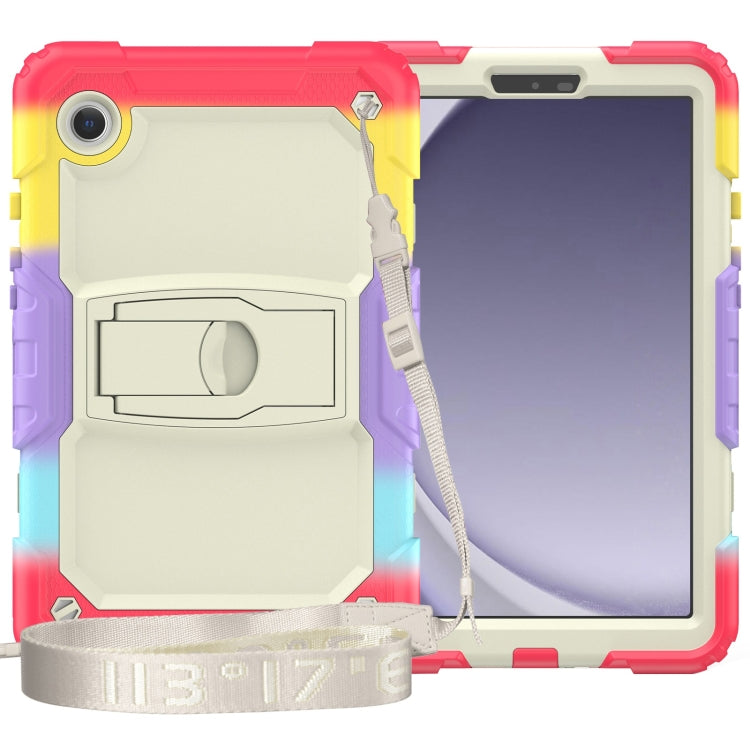 For Samsung Galaxy Tab A11 / A9 Silicone Hydric PC Tablet Case with Shoulder Strap & Holder(Colorful Red) by bashfashion