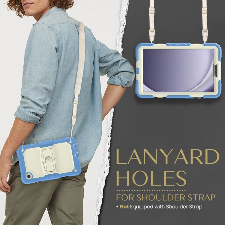 For Samsung Galaxy Tab A11 / A9 Silicone Hydric PC Tablet Case with Shoulder Strap & Holder(Beige Cyan Blue) by bashfashion