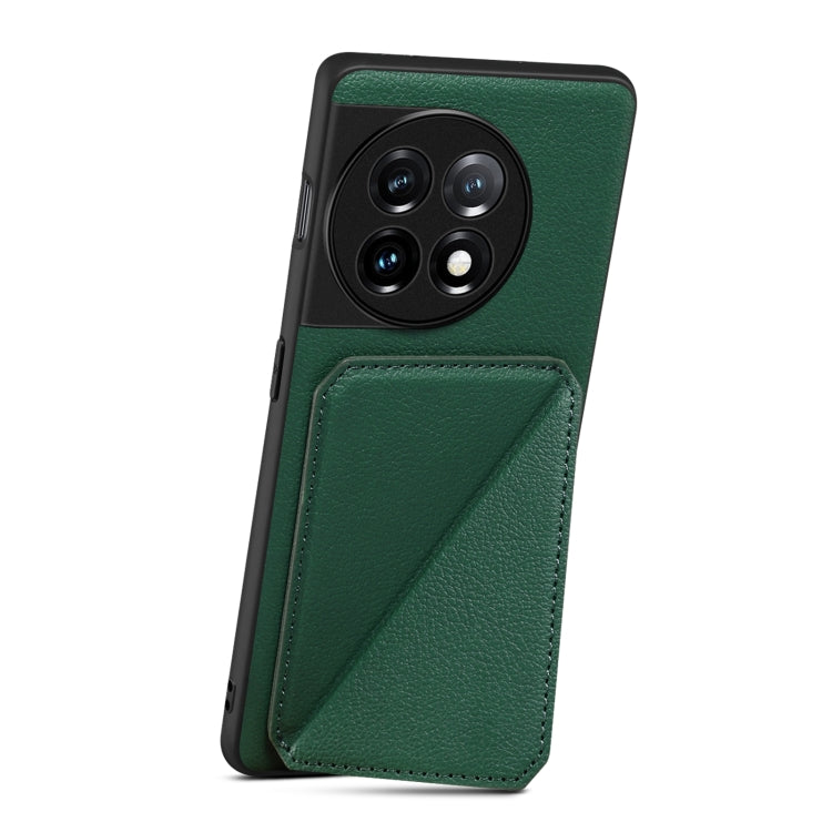 For OnePlus 11 5G Denior Imitation Calf Leather Back Phone Case with Holder(Green) by Denior