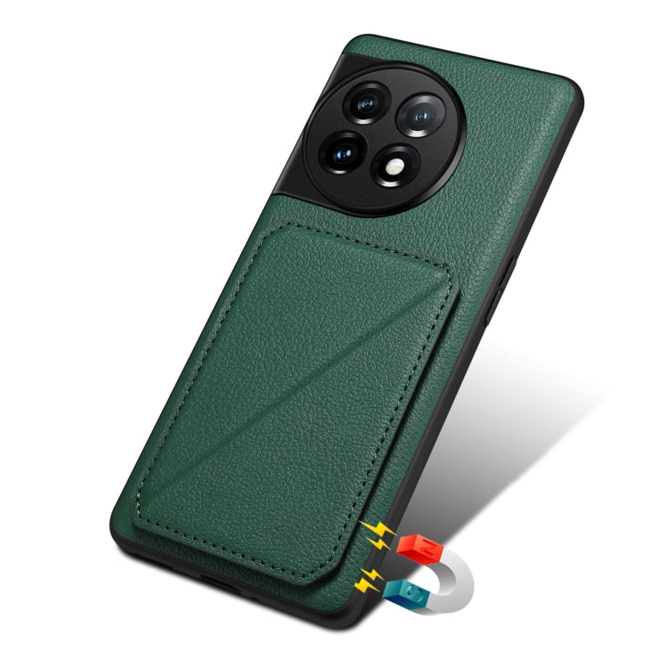 For OnePlus 11 5G Denior Imitation Calf Leather Back Phone Case with Holder(Green) by Denior