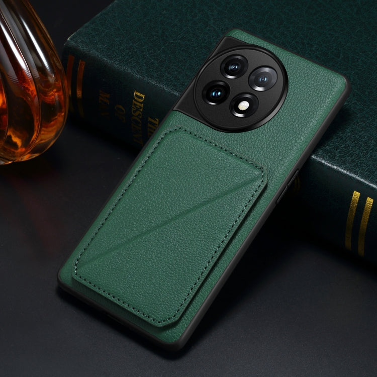 For OnePlus 11 5G Denior Imitation Calf Leather Back Phone Case with Holder(Green) by Denior