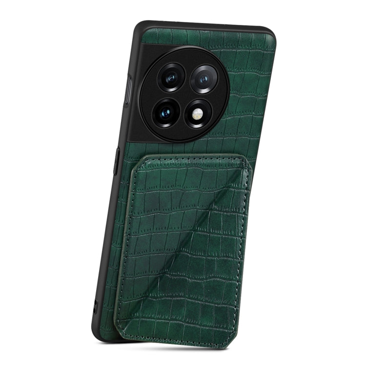 For OnePlus 11 5G Denior Imitation Crocodile Leather Back Phone Case with Holder(Green) by Denior