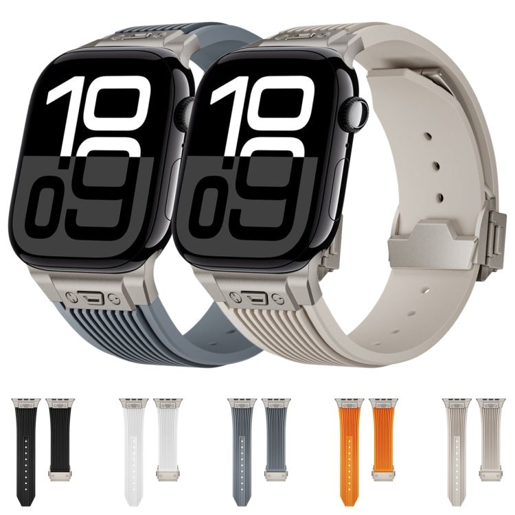 For Apple Watch Ultra 49mm Vertical Texture Titanium Buckle Elastic Silicone Watch Band(Black) by bashfashion