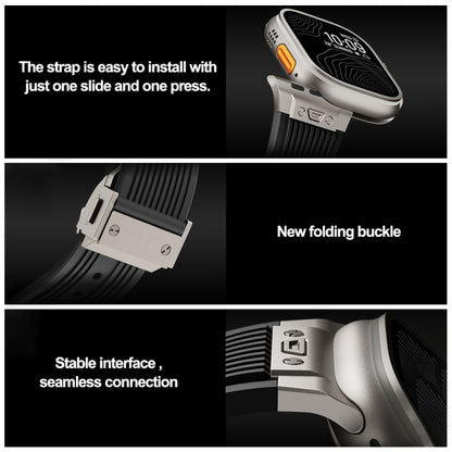 For Apple Watch Ultra 49mm Vertical Texture Titanium Buckle Elastic Silicone Watch Band(Orange) by bashfashion