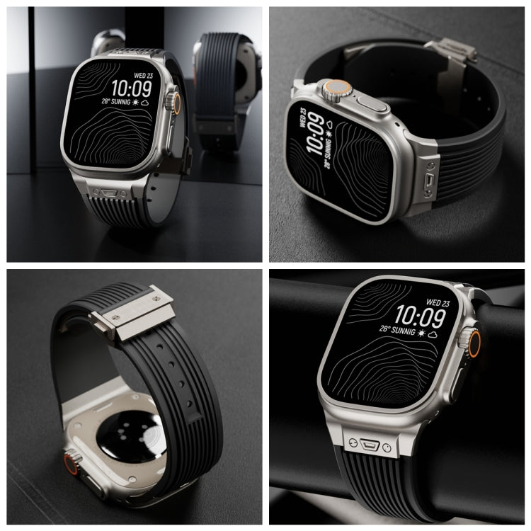 For Apple Watch Ultra 49mm Vertical Texture Titanium Buckle Elastic Silicone Watch Band(Black) by bashfashion