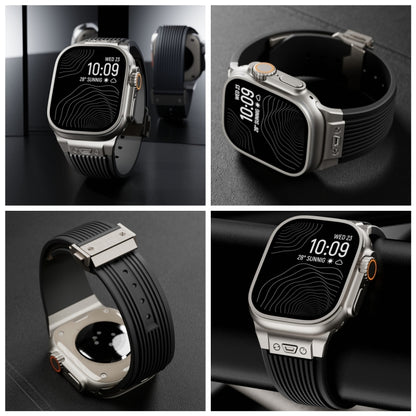 For Apple Watch Ultra 49mm Vertical Texture Titanium Buckle Elastic Silicone Watch Band(Black) by bashfashion