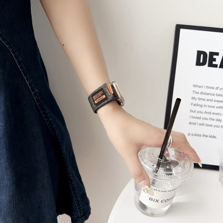 For Apple Watch SE 2022 44mm Cowboy Nylon Hook and Loop Fastener Watch Band(Apricot) by bashfashion