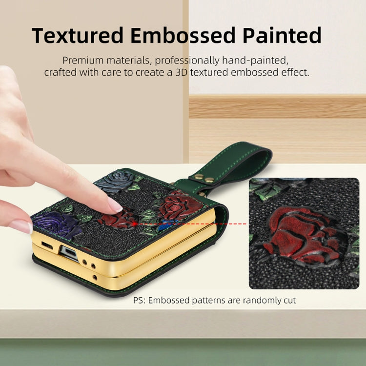 For Samsung Galaxy Z Flip5 VIETAO Integrated Embossed Pattern Full Coverage Phone Case with Wrist Strap(Brown) by VIETAO