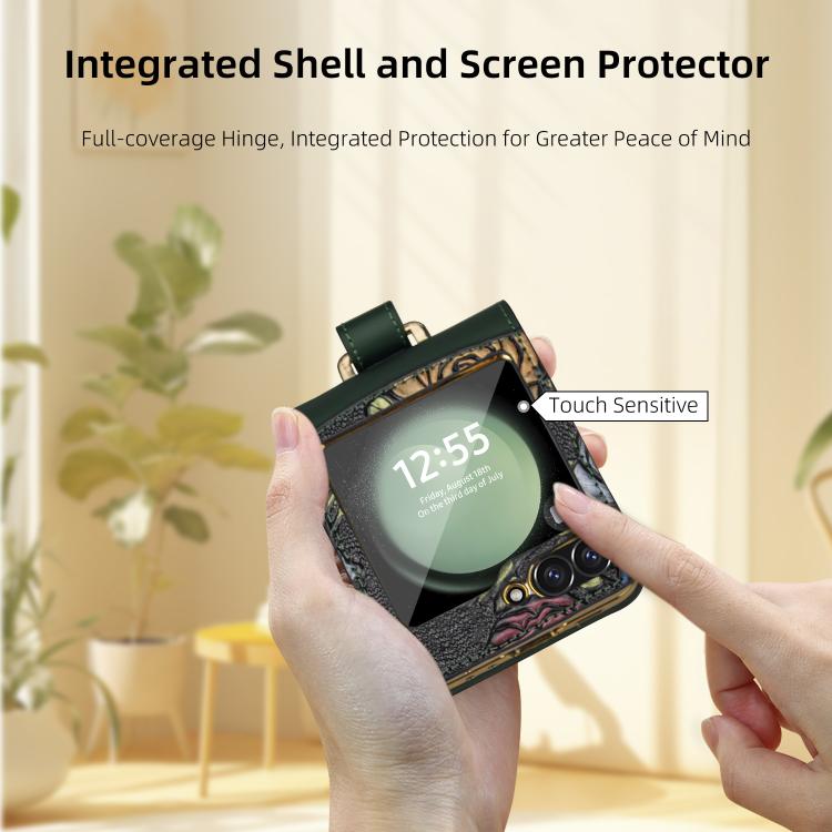 For Samsung Galaxy Z Flip6 VIETAO Integrated Embossed Pattern Full Coverage Phone Case with Wrist Strap(Black) by VIETAO