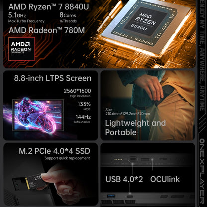 ONE-NETBOOK OneXPlayer X1 mini 8.8 inch Handheld Game Console, 16GB+512GB, Windows 11 AMD Ryzen 7 8840U(Black) by ONE-NETBOOK