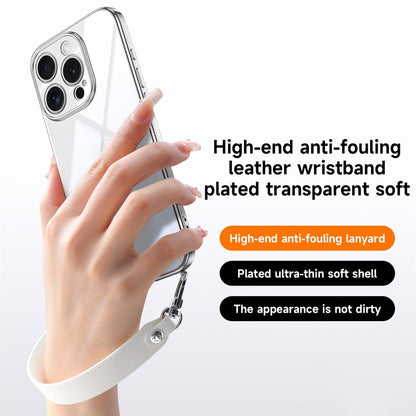 For iPhone 16 Pro SULADA Electroplated Clear TPU Soft Frame Phone Case with Wrist Strap(Silver) by SULADA