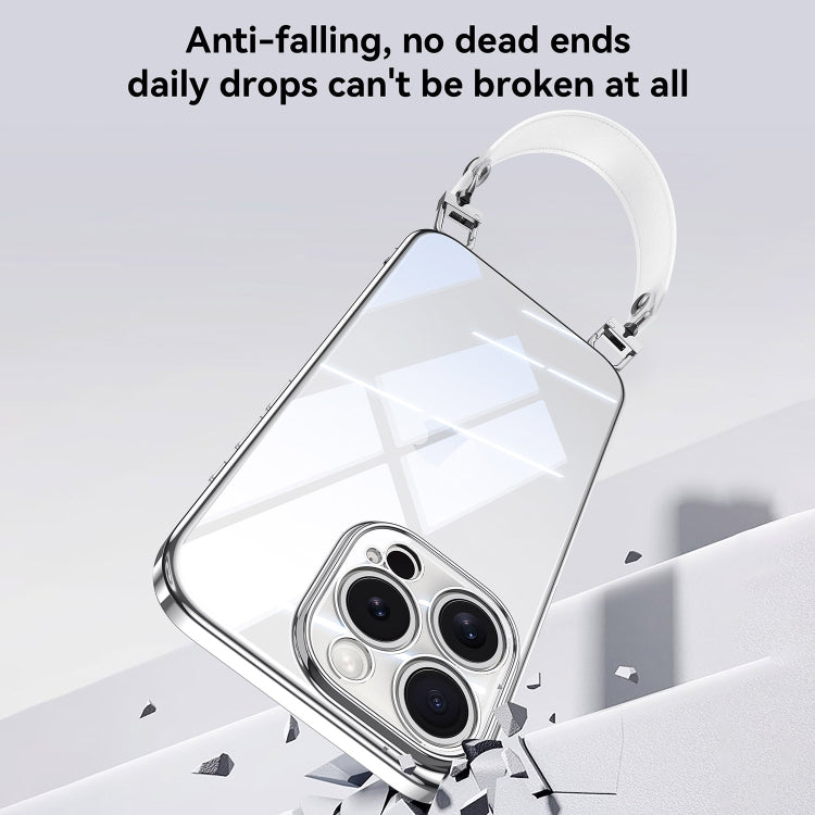 For iPhone 15 Pro Max SULADA Electroplated Clear TPU Soft Frame Phone Case with Wrist Strap(Silver) by SULADA