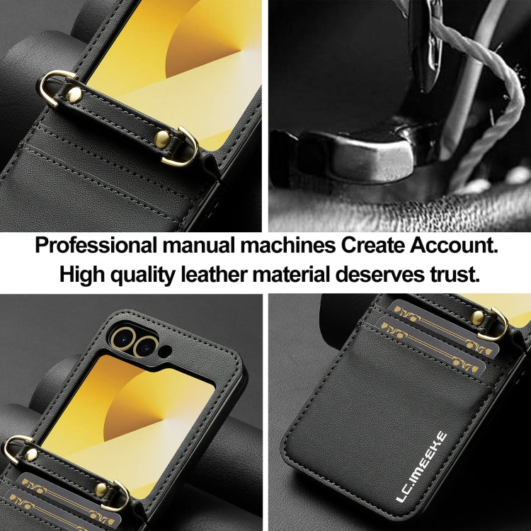 For Samsung Galaxy Z Flip6 LC.IMEEKE L1 Series Frosted Fine Texture PU Phone Case with Lanyard(Black) by LC.IMEEKE