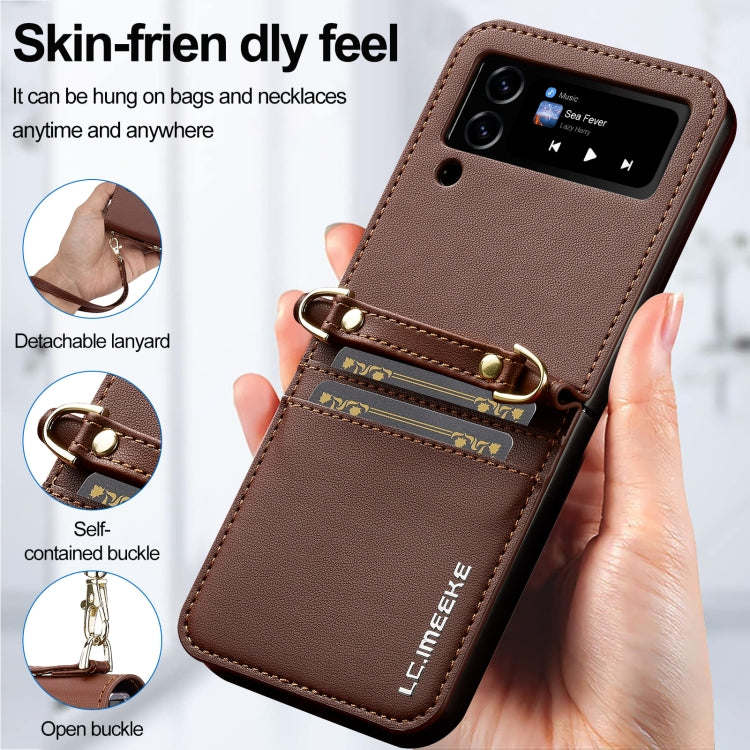 For Samsung Galaxy Z Flip3 5G LC.IMEEKE L1 Series Frosted Fine Texture PU Phone Case with Lanyard(Brown) by LC.IMEEKE