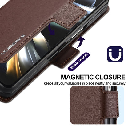 For Samsung Galaxy Z Fold4 LC.IMEEKE L1 Series Frosted Fine Texture PU Phone Case with Pen Slot, Pen Not Included(Brown) by LC.IMEEKE