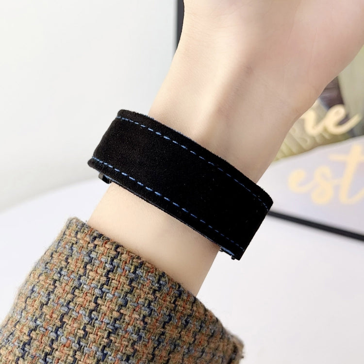 For Samsung Galaxy Watch 7 / 6 / 5 Snap Button Brushed Plush Watch Band(Black Army Green) by bashfashion