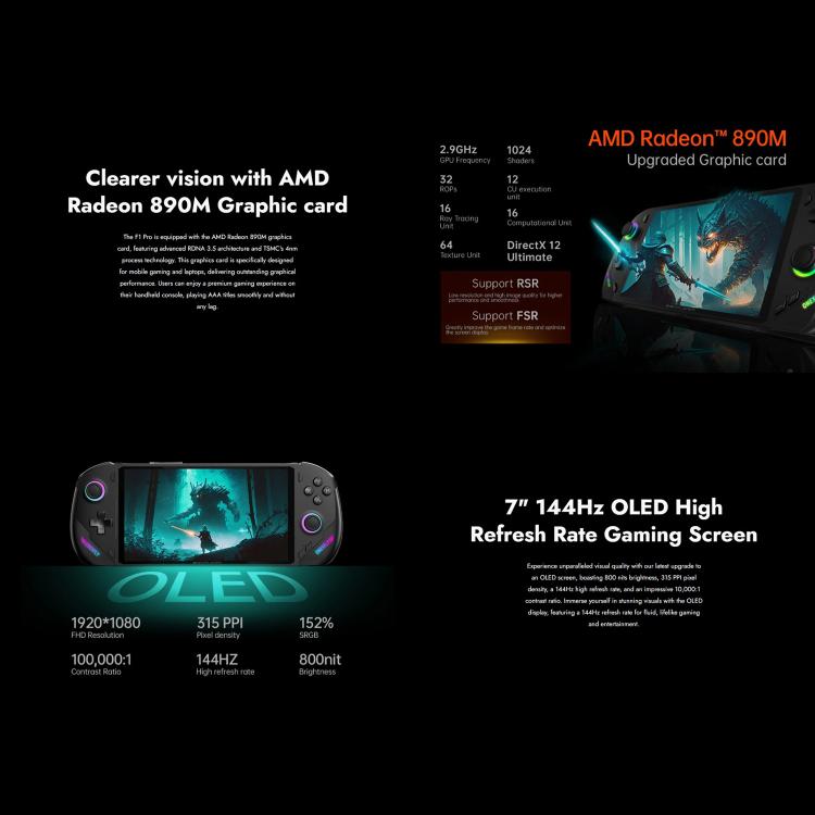 ONE-NETBOOK OneXPlayer F1 Pro 7 inch Handheld Game Console, 32GB+2TB, Windows 11 AMD Ryzen AI 9 365 CPU(UK Plug) by ONE-NETBOOK