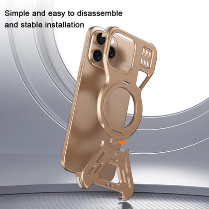 For iPhone 16 Armor 360 Holder Frameless Alloy MagSafe Phone Case(Space Gray) by bashfashion