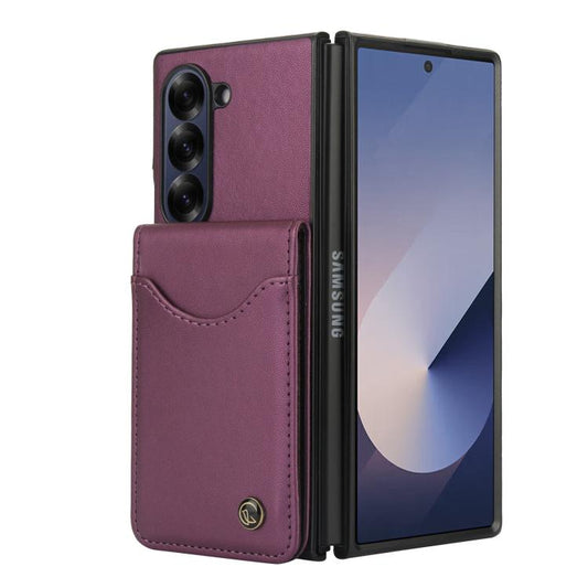 For Samsung Galaxy Z Fold5 AwQuer RFID Vertical Flip Card Bag Holder Leather Phone Case(Dark Purple) by Awquer